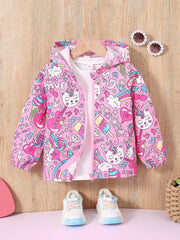 Baby girl pink printed style zip-up hoodie - #Z-0097